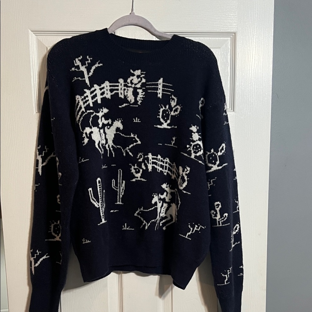 Blue and White Graphic Sweater